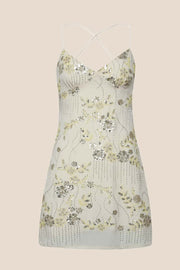 Green Beaded Straps Fitted Short Dress