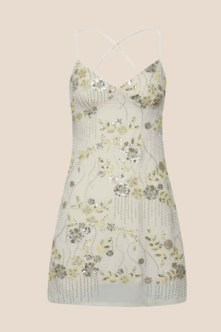 Green Beaded Straps Fitted Short Dress