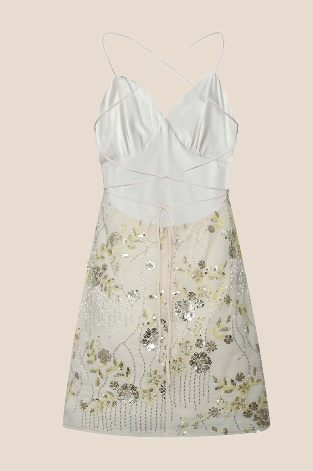 Yellow Beaded Straps Fitted Short Dress