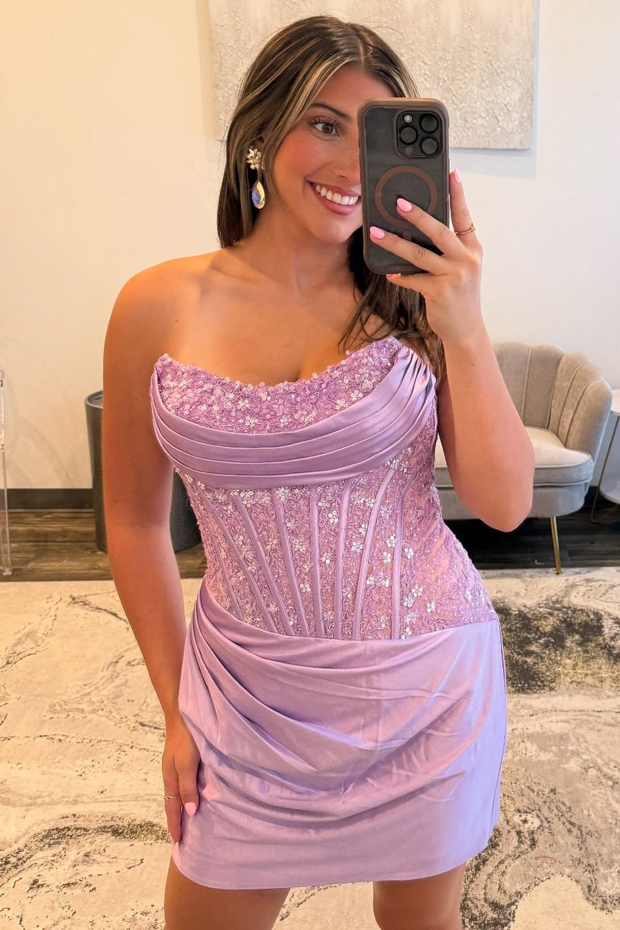 Pink Lace and Satin Fitted Dress