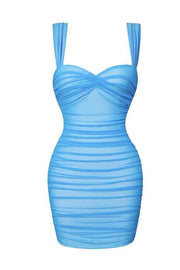 Blue Ruched Tight Dress