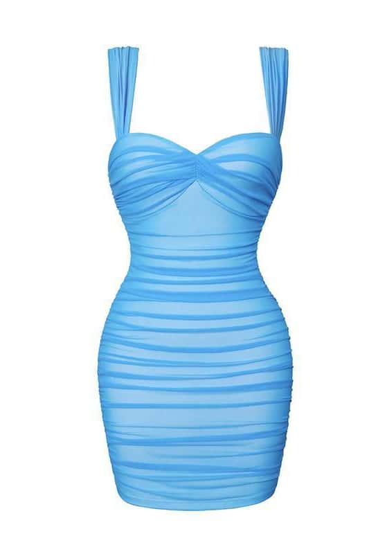 Blue Ruched Tight Dress