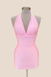 Pink Halter Tight Short Dress