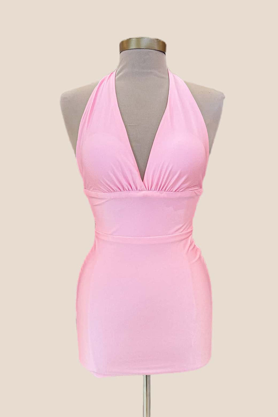 Pink Halter Tight Short Dress
