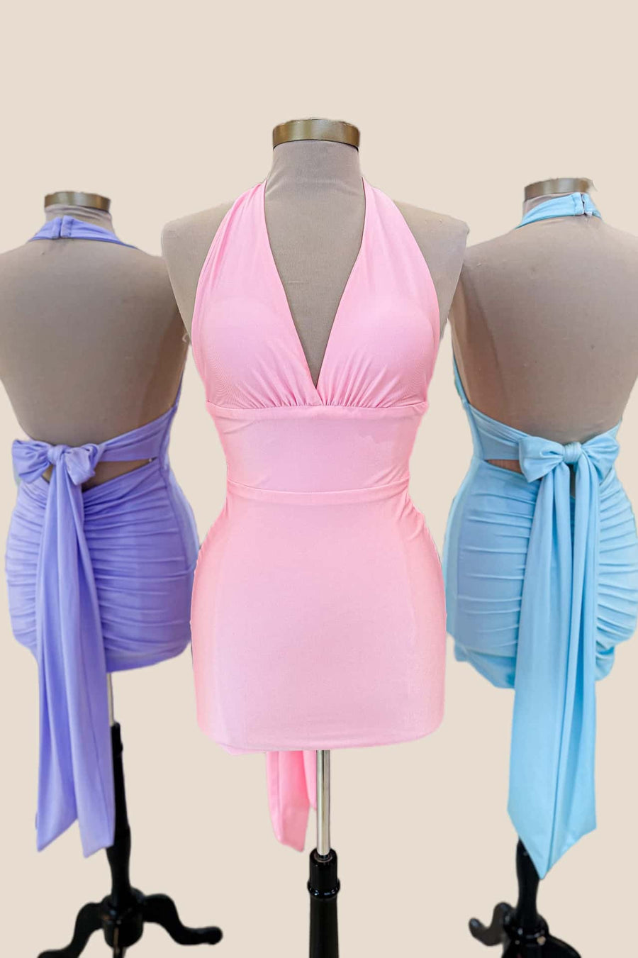 Pink Halter Tight Short Dress