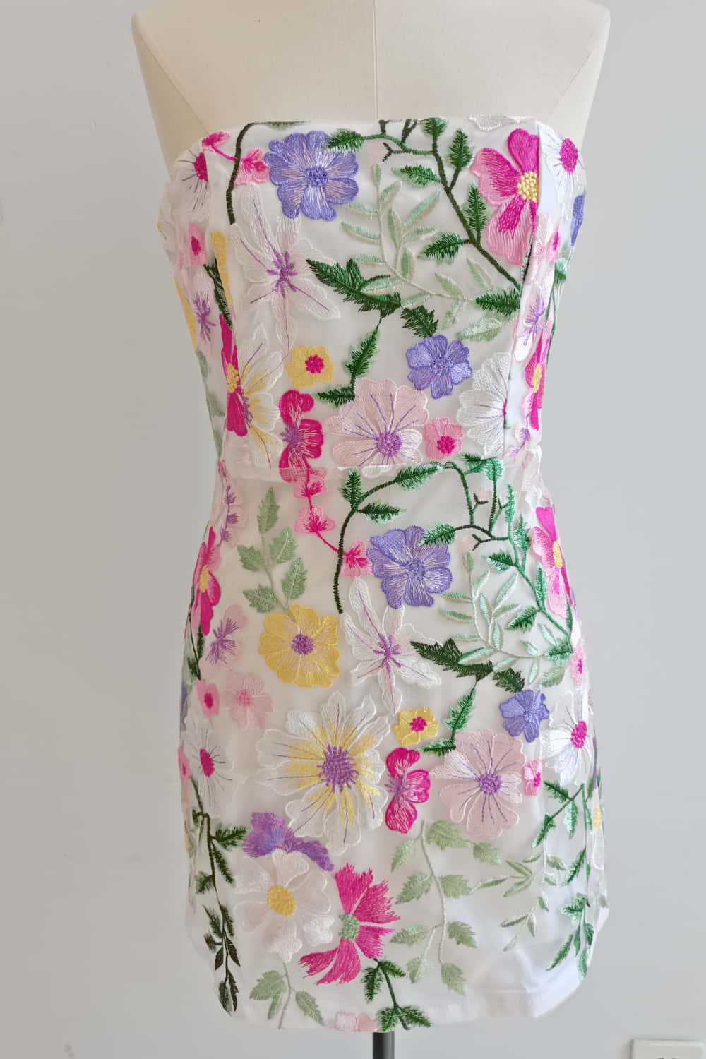 Floral Embroidery Fitted Short Dress