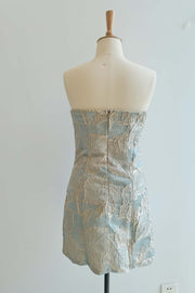 Strapless Blue and Gold Fitted Short Dress