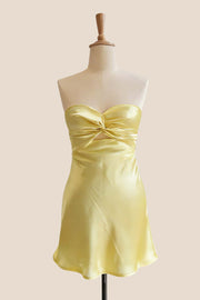 Twist Light Blue Satin Short Dress with Keyhole