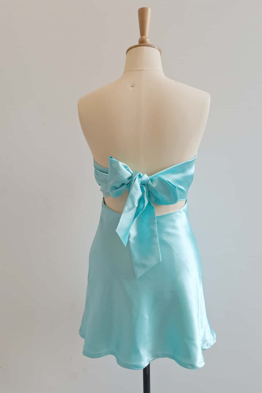Twist Aqua Satin Short Dress with Keyhole