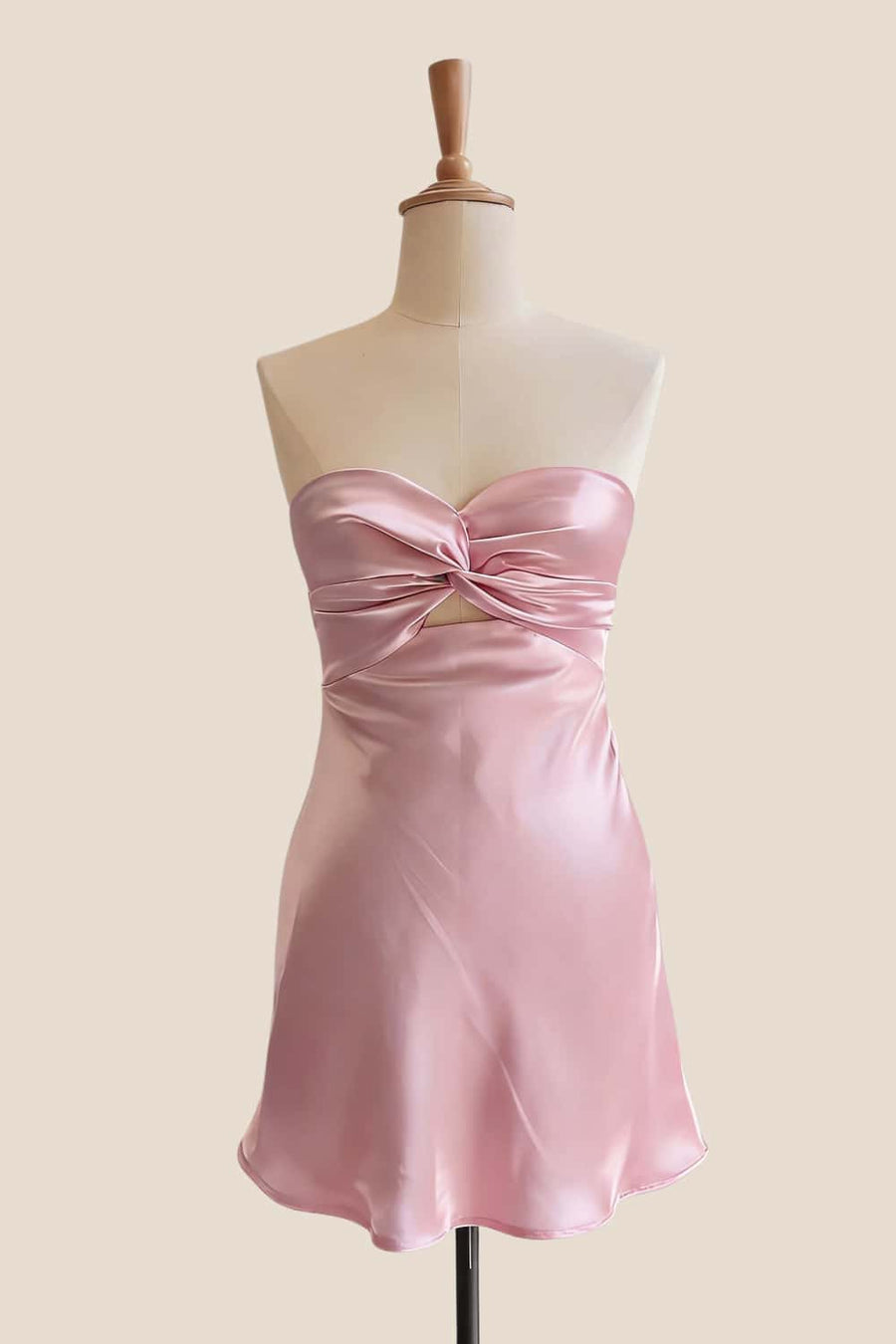 Twist Light Blue Satin Short Dress with Keyhole