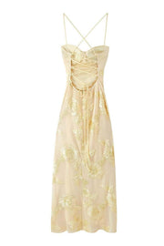 Yellow Embroidered A-line Straps Dress