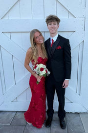 Wine Red Embroidered Fitted Straps Dress