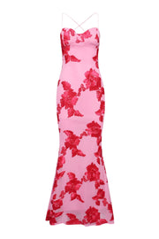 Hot Pink Embroidered Fitted Straps Dress