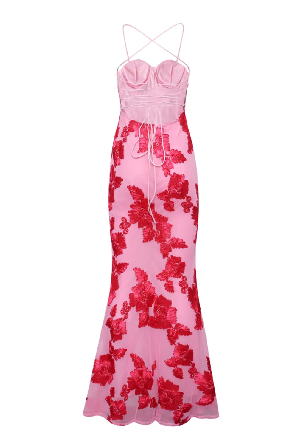 Hot Pink Embroidered Fitted Straps Dress
