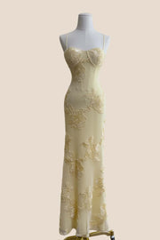 Apricot 3D Flower Fitted Long Dress