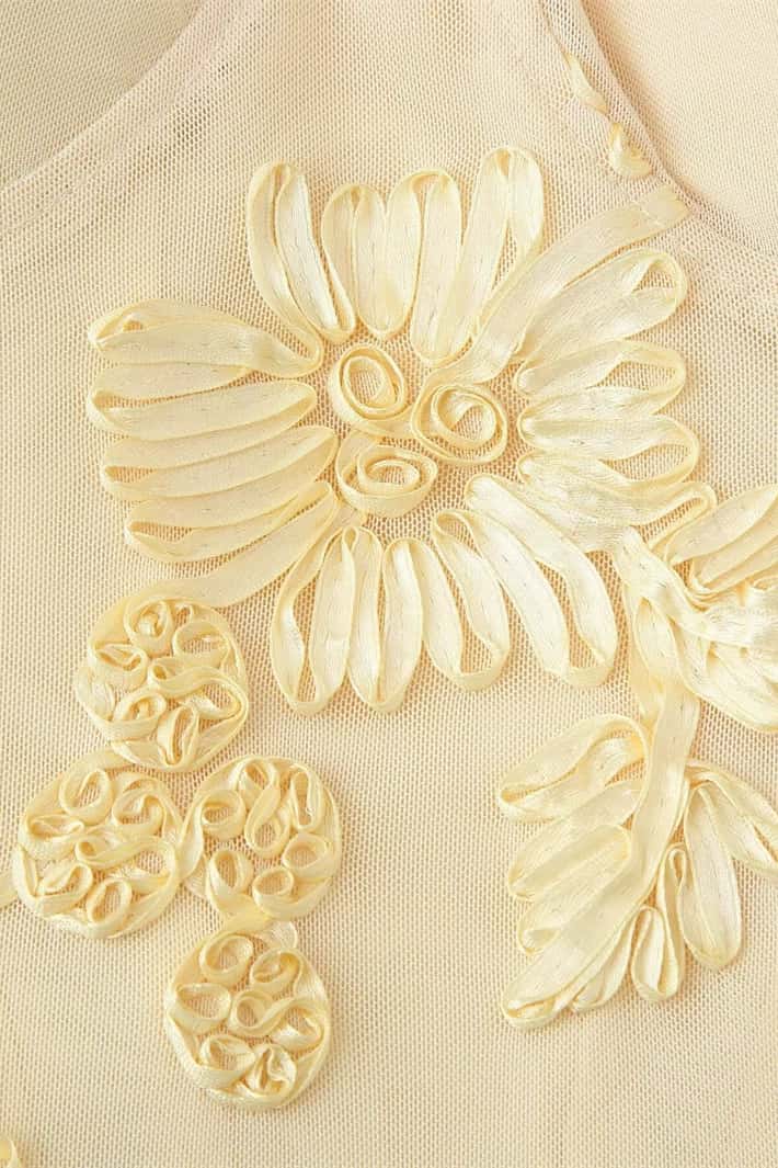 Yellow Embroidered A-line Straps Dress