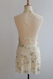 Light Yellow Halter Beaded Short Dress