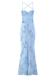 Yellow 3D Flower Fitted Long Dress