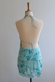 Light Yellow Halter Beaded Short Dress