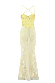 Blue Embroidered Fitted Straps Dress