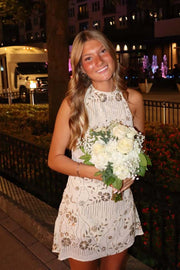 Halter Light Yellow Beaded Short Dress