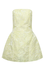 Yellow Jacquard Bow Strapless Mini Dress