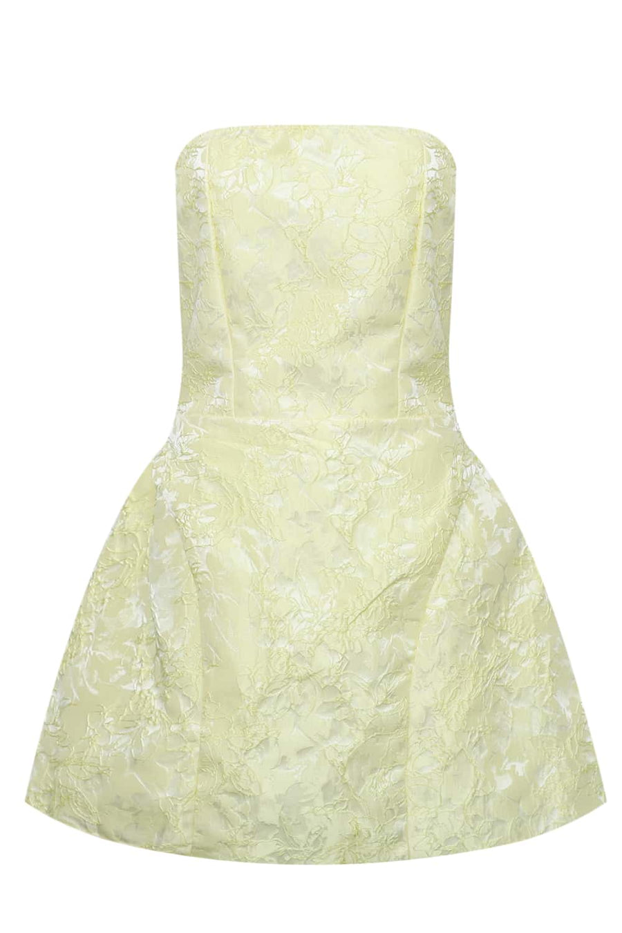 Yellow Jacquard Bow Strapless Mini Dress