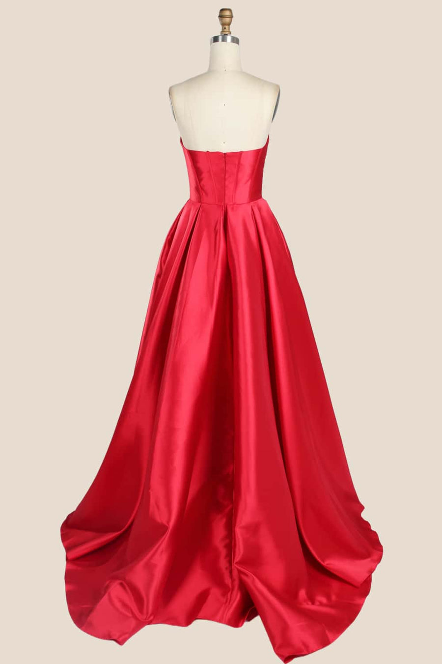 Ruched Red Satin A-line Formal Gown