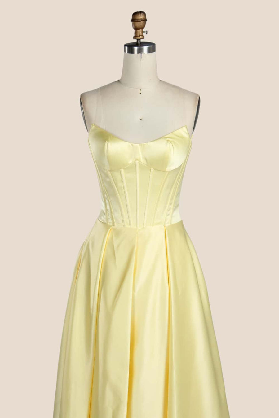 Strapless Yellow Satin A-line Formal Gown