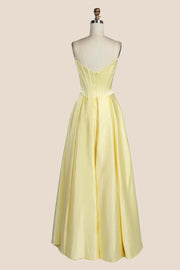Strapless Yellow Satin A-line Formal Gown