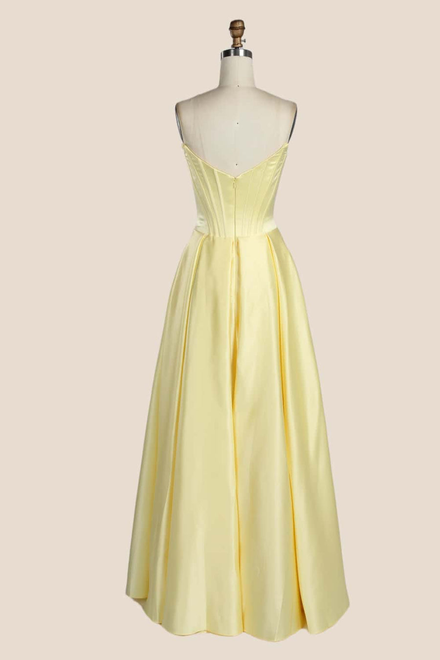 Strapless Yellow Satin A-line Formal Gown