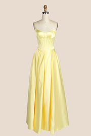 Strapless Yellow Satin A-line Formal Gown