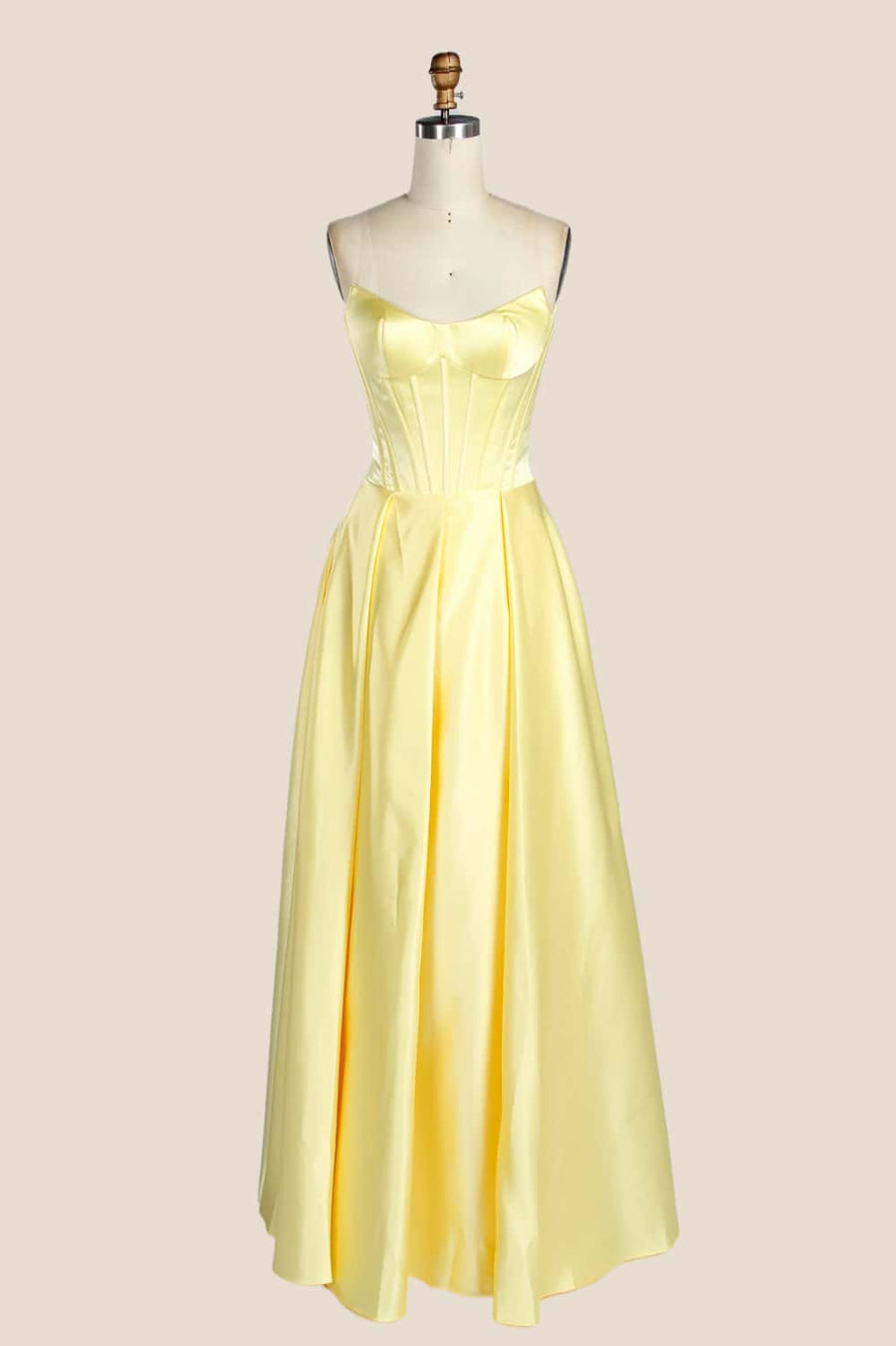 Strapless Yellow Satin A-line Formal Gown