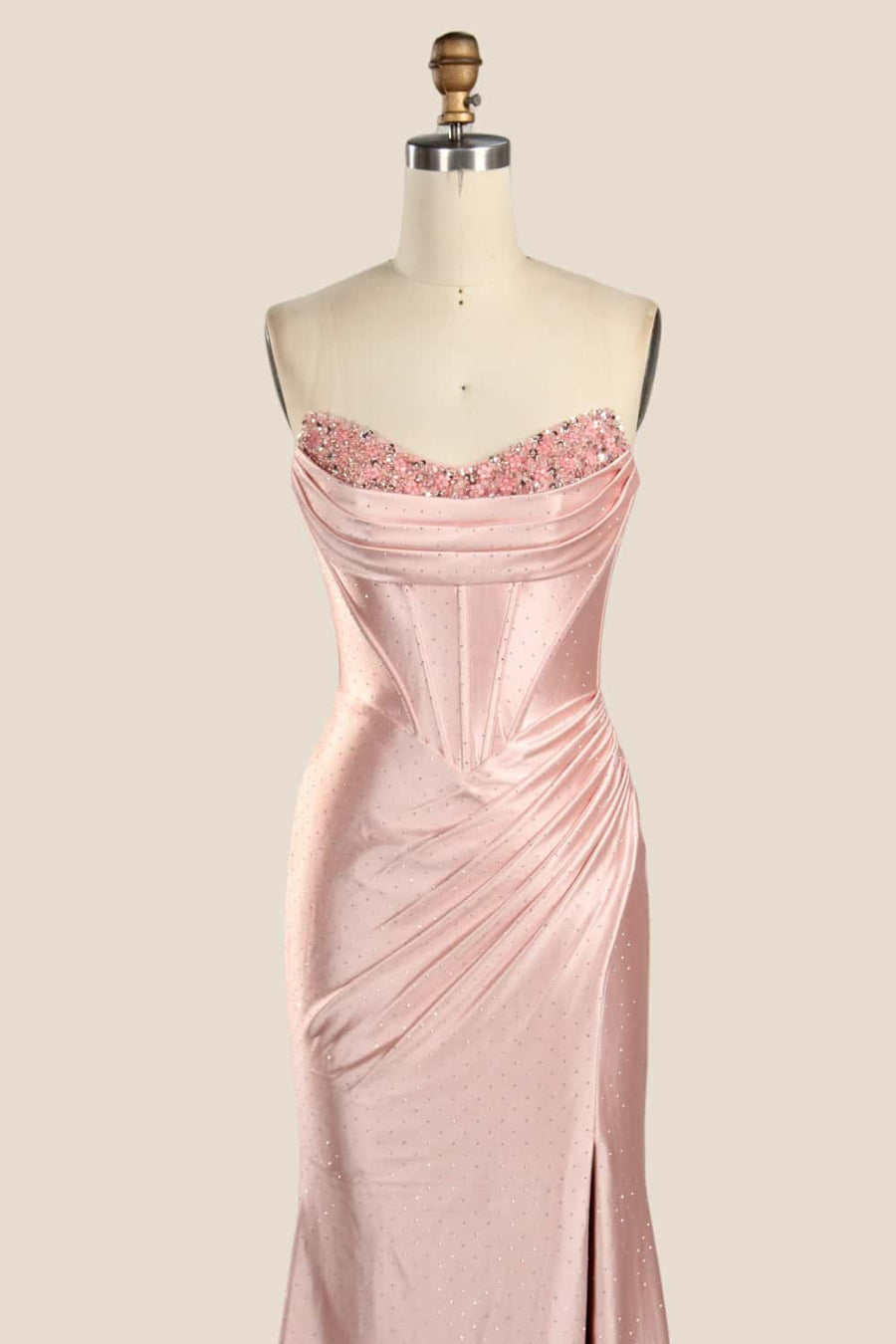 Strapless Blush Beaded Mermaid Formal Dress