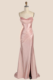 Strapless Blush Beaded Mermaid Formal Dress