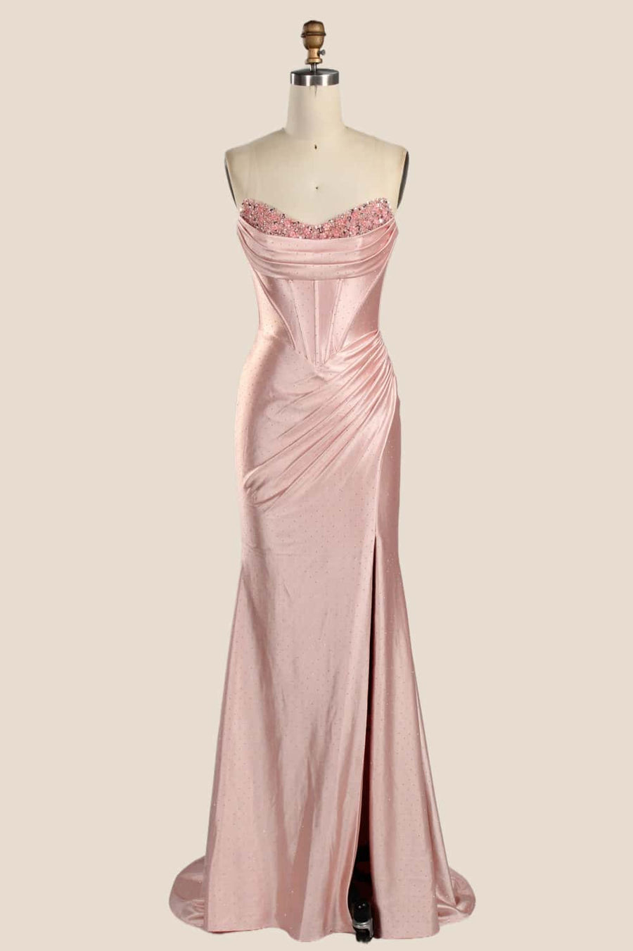 Strapless Blush Beaded Mermaid Formal Dress