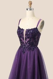 Appliques Purple Tulle A-line Dress