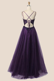 Appliques Purple Tulle A-line Dress