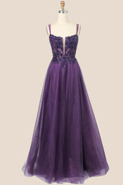 Appliques Purple Tulle A-line Dress