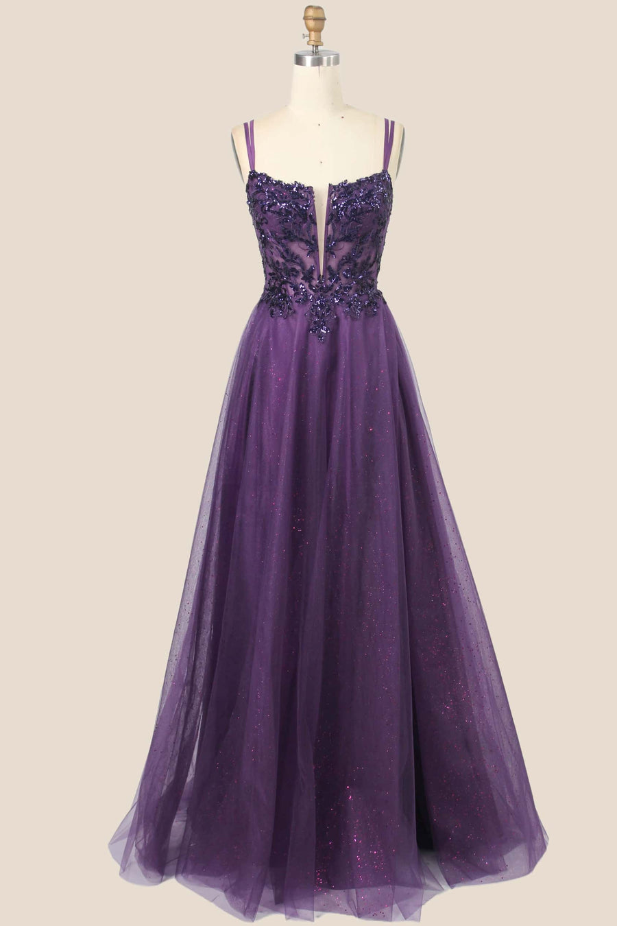 Appliques Purple Tulle A-line Dress