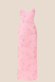 Blue Beaded Straps Fitted Long Dress