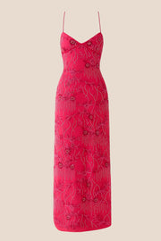 Blue Beaded Straps Fitted Long Dress