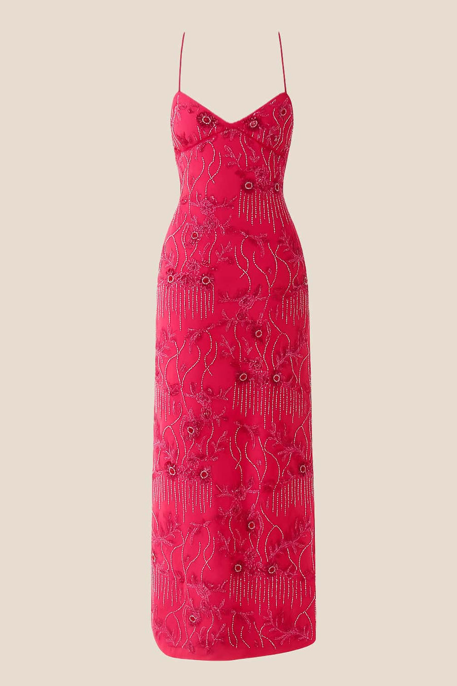Blue Beaded Straps Fitted Long Dress