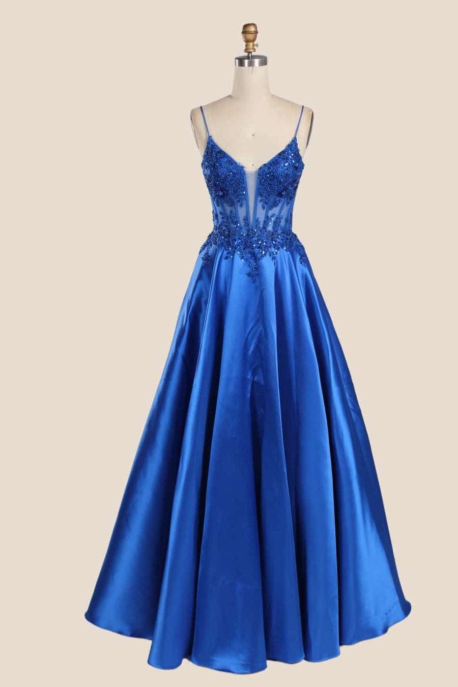 Red Straps Appliques Satin A-line Gown