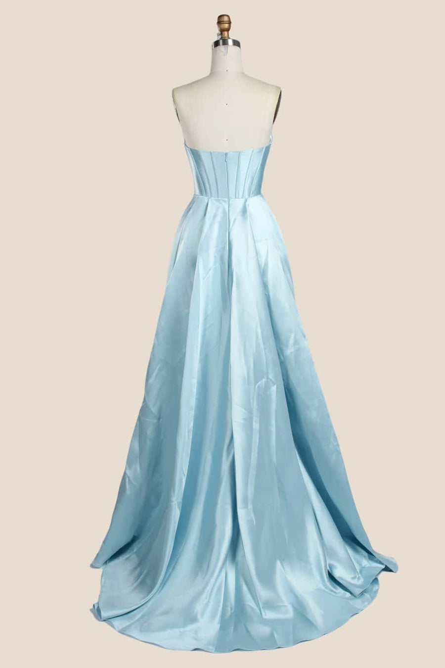Light Blue Beaded Cowl Neck Formal Gown