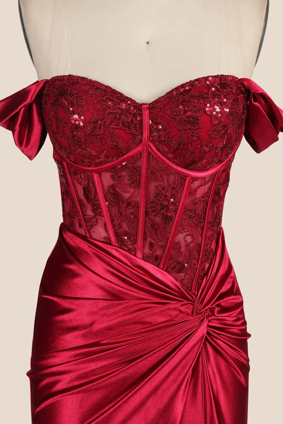 Off the Shoulder Red Appliques Ruched Dress