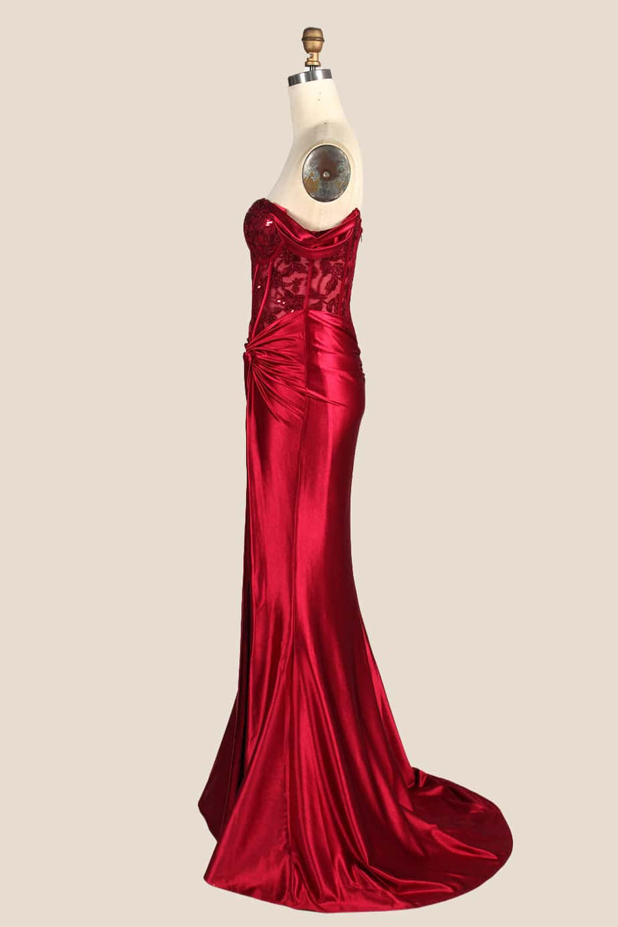 Off the Shoulder Red Appliques Ruched Dress