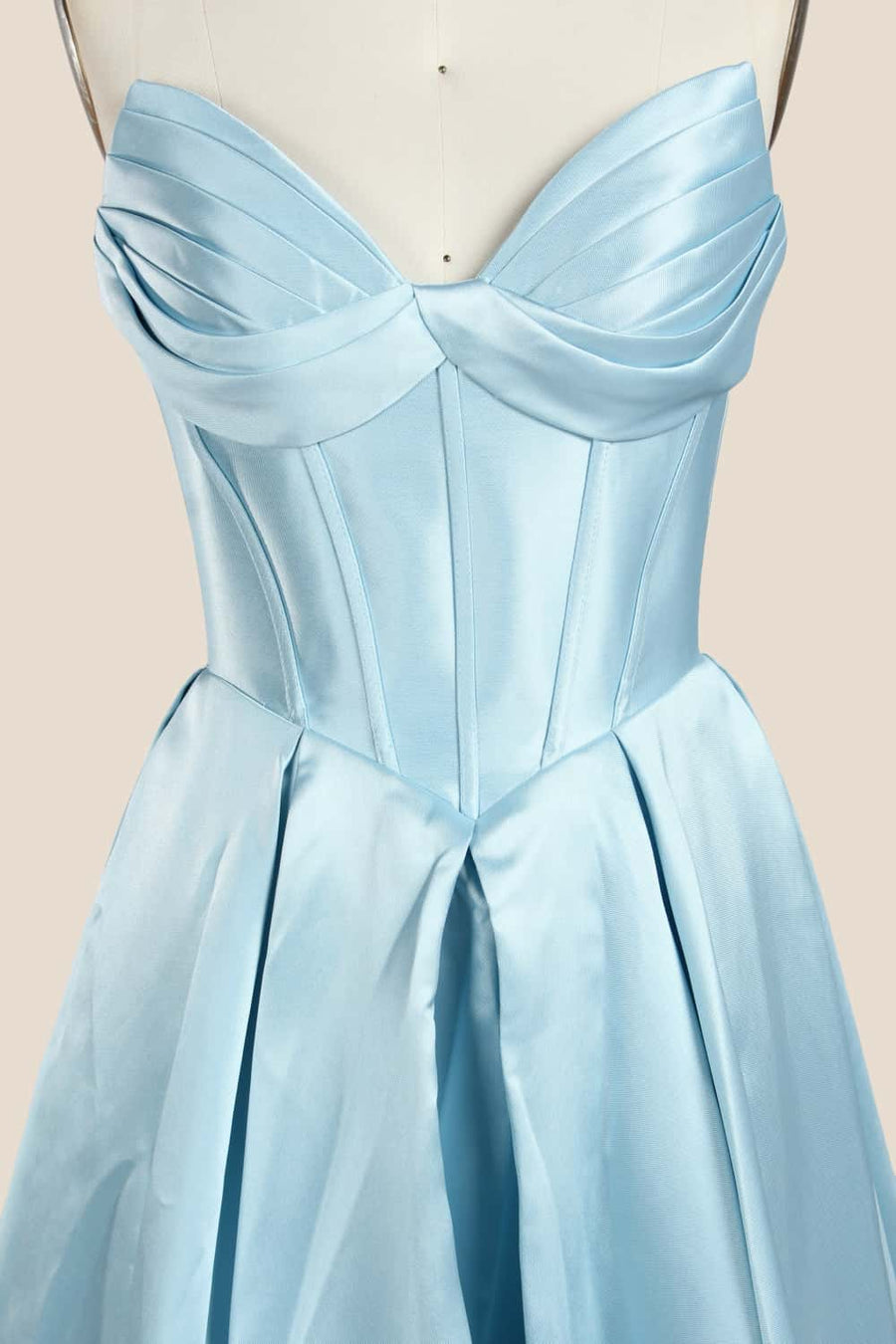 Light Blue Ruched Satin A-line Formal Dress