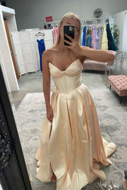 Light Blue Ruched Satin A-line Formal Dress