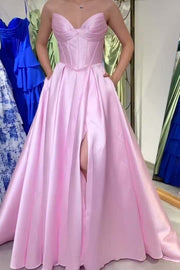 Light Blue Ruched Satin A-line Formal Dress